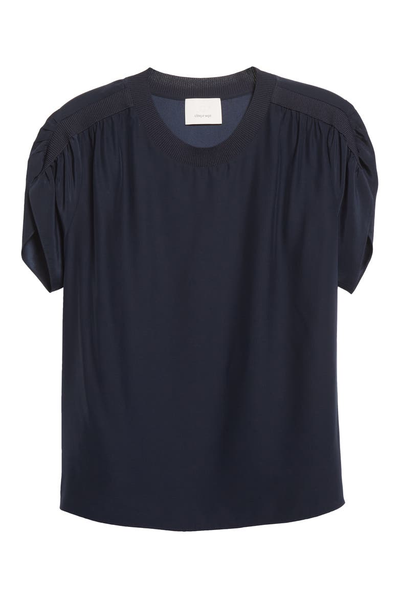 Lorainne Ruched Dolman Sleeve Silk Top, Alternate, color, NAVY