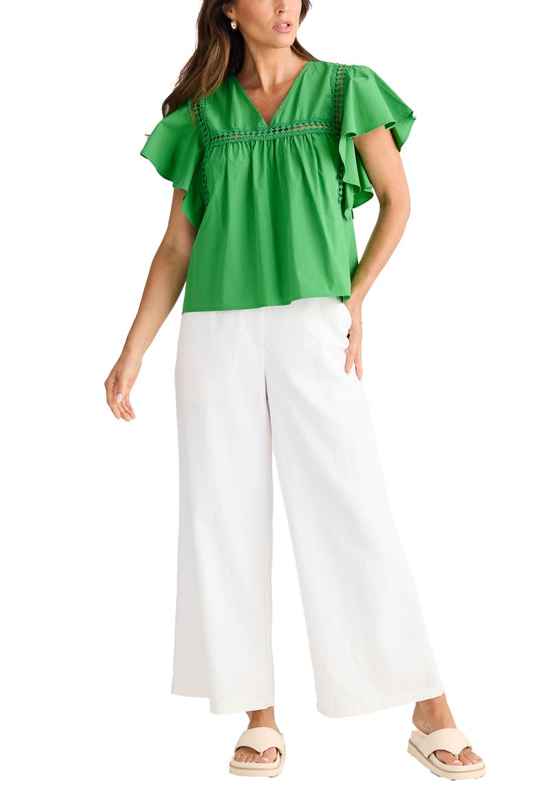 Marcia Flutter Sleeve Cotton Poplin Shirt, Alternate, color, JADE