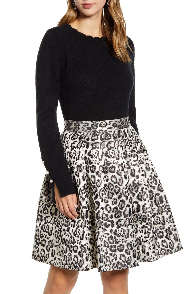 Scalloped Crewneck Sweater, Main, color, BLACK