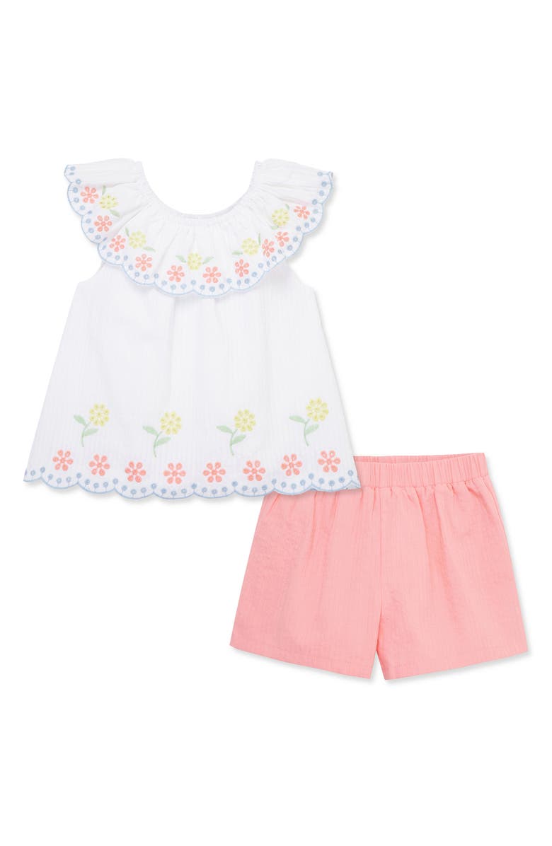Little Me Eyelet Ruffle Top & Shorts Set, Main, color, White/ Pink