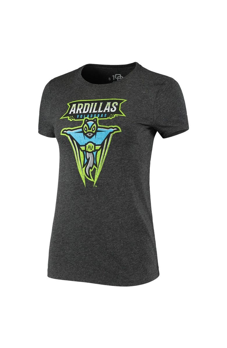 108 STITCHES Women's Black Ardillas Voladoras de Richmond Copa de la Diversion Script Tri-Blend Scoop Neck T-Shirt, Alternate, color, 