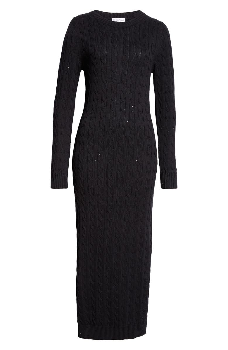Brunello Cucinelli Sequin Long Sleeve Cable Sweater Dress, Alternate, color, 