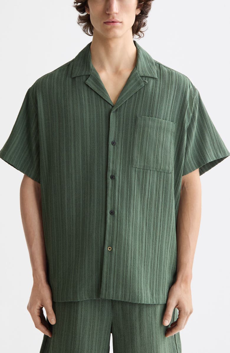 Scotch & Soda Tonal Stripe Camp Shirt, Main, color, Thyme
