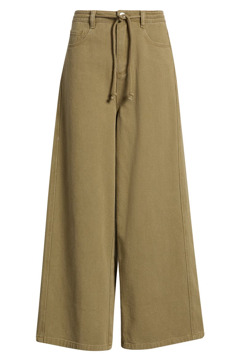 Drawstring High Waist Cotton Wide Leg Pants, Alternate, color, GREEN