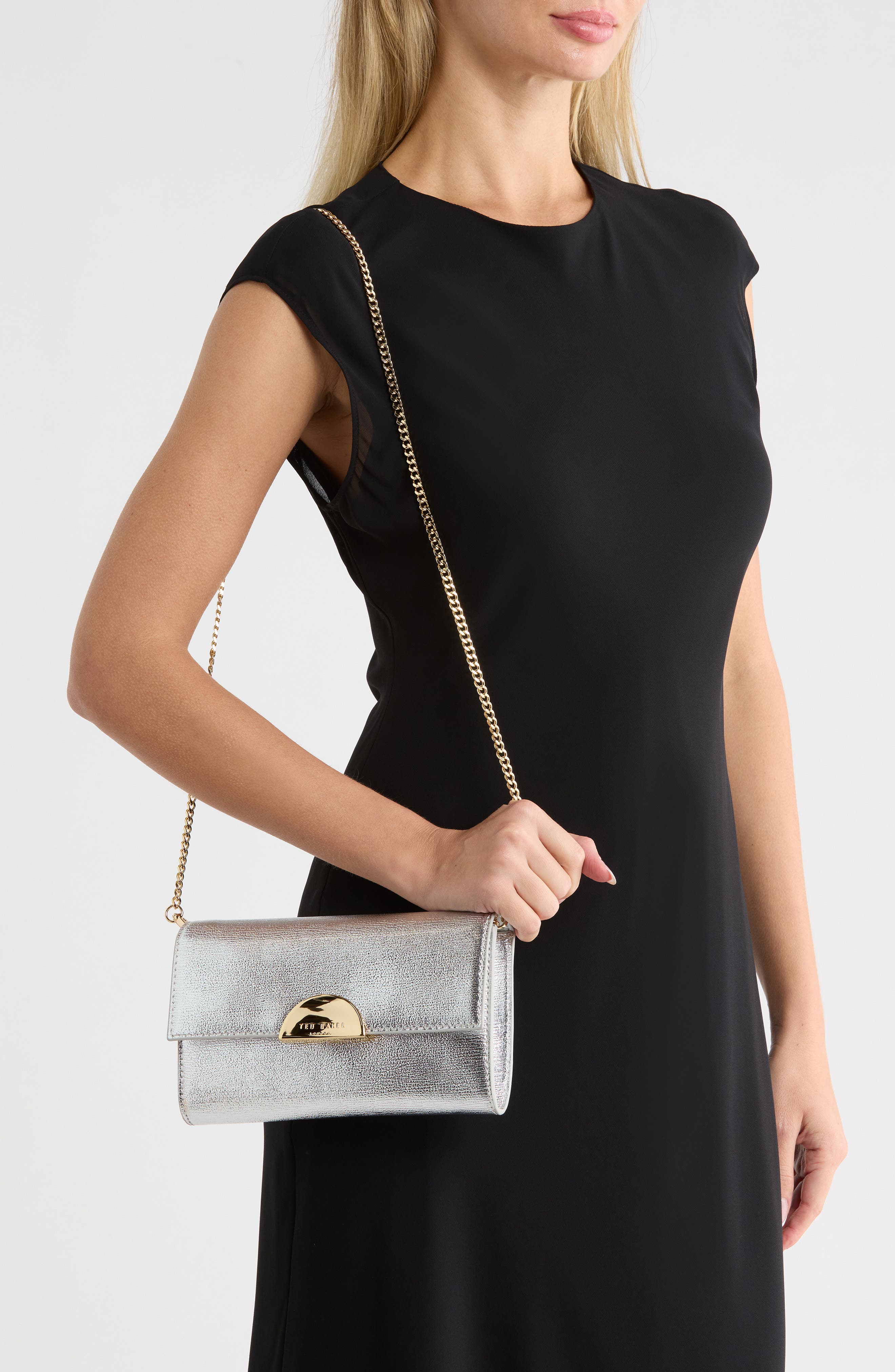 Luna Metallic Leather Crossbody Bag, Alternate, color, SILVER