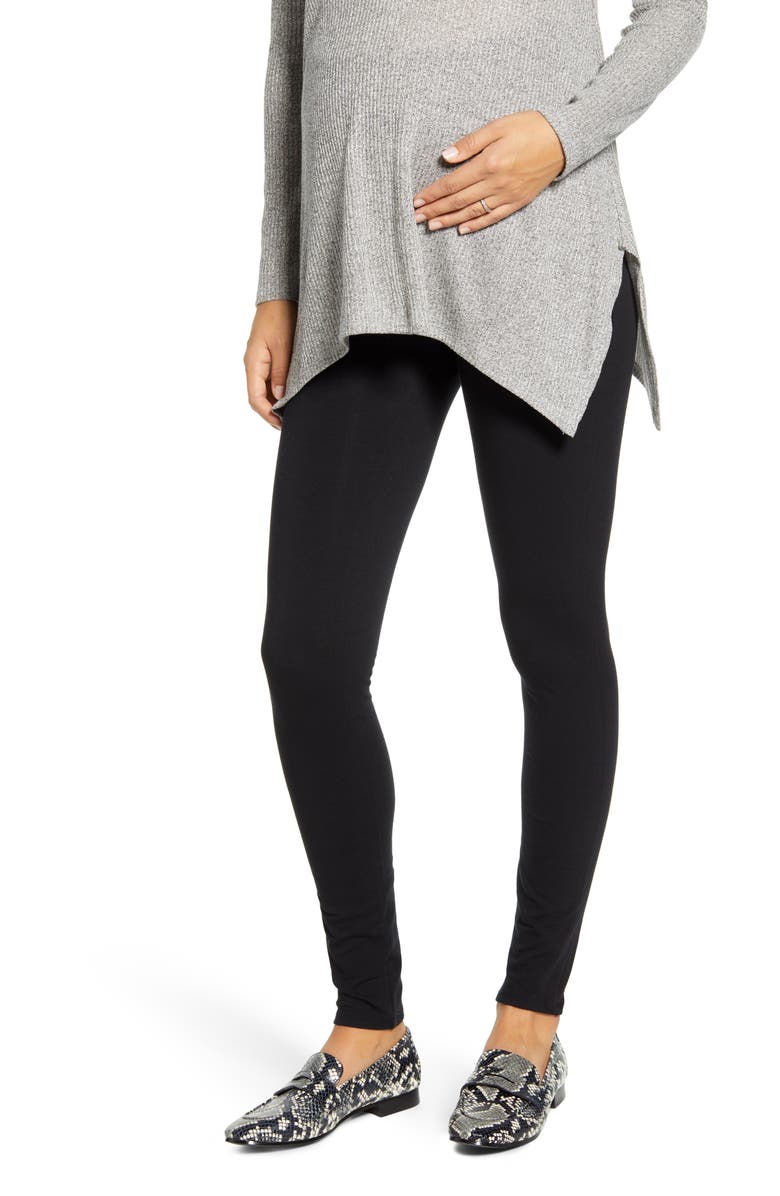Maternal America Belly Support Maternity Leggings, Main, color, Black