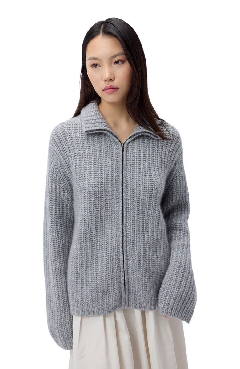 GOBI Mongolian Cashmere Chunky Cashmere Cardigan with Zipper, Main, color, Vapor Blue