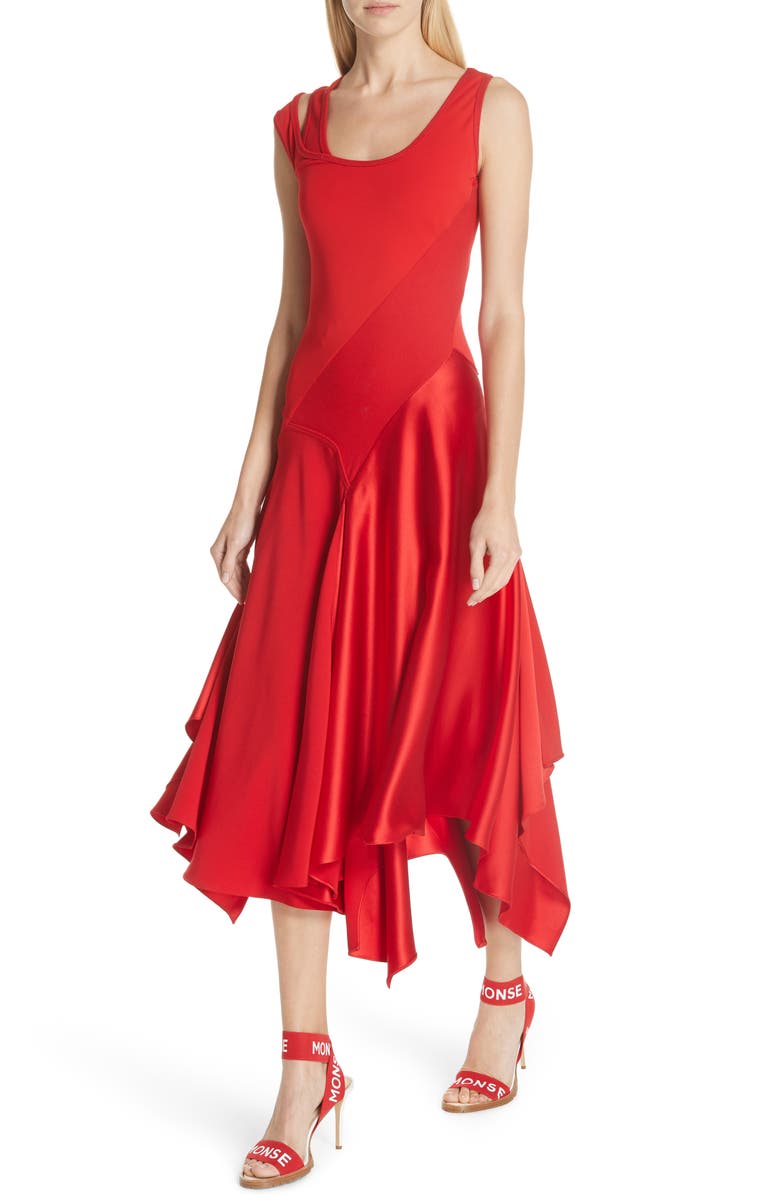 MONSE Asymmetrical Mixed Media Midi Dress, Alternate, color,