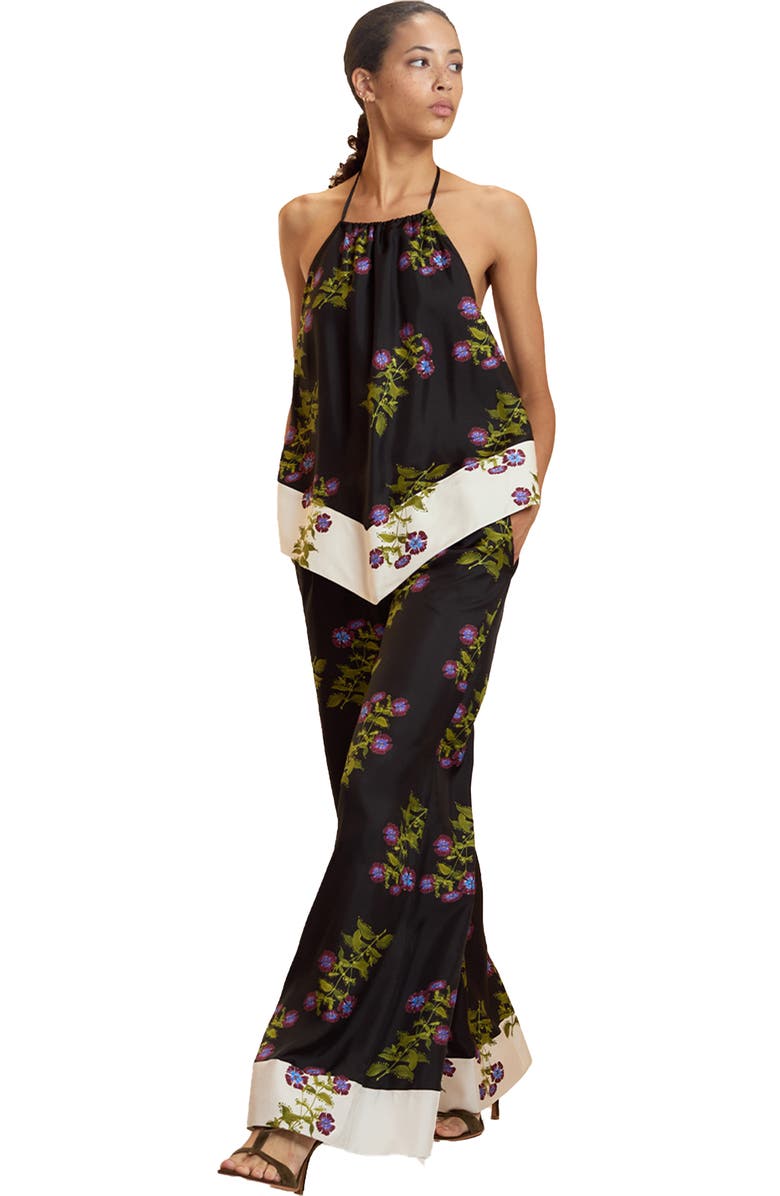 Cynthia Rowley Silk Wide Leg Pants, Alternate, color, Black Floral