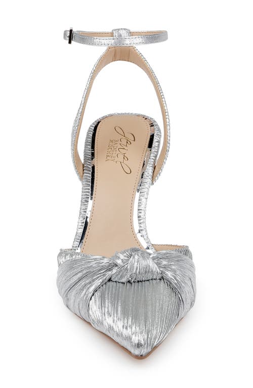 Jewel Badgley Mischka Enid Ankle Strap Pointed Toe Pump In Silver