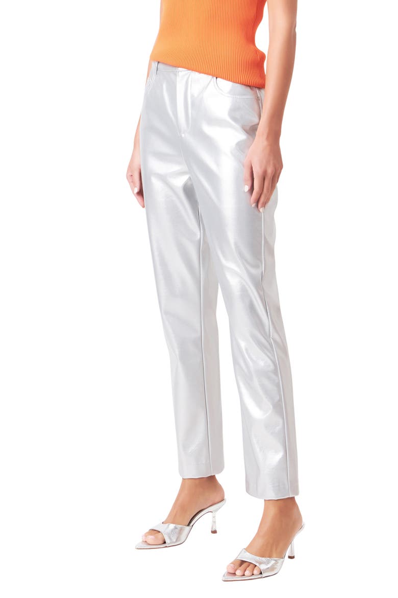 Shiny Straight Leg Faux Leather Pants, Alternate, color, SILVER