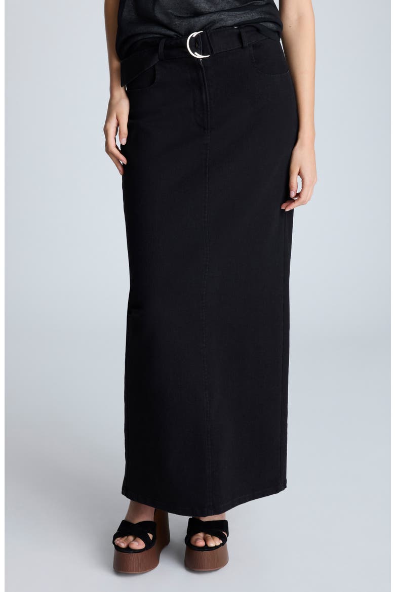 Belted Denim Maxi Skirt, Main, color, NIK WASH