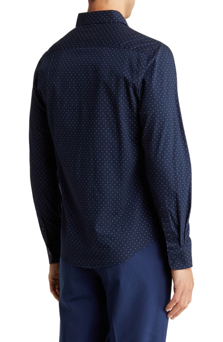 DENIM AND FLOWER Polka Dot Long Sleeve Button-Up Shirt, Alternate, color, Navy
