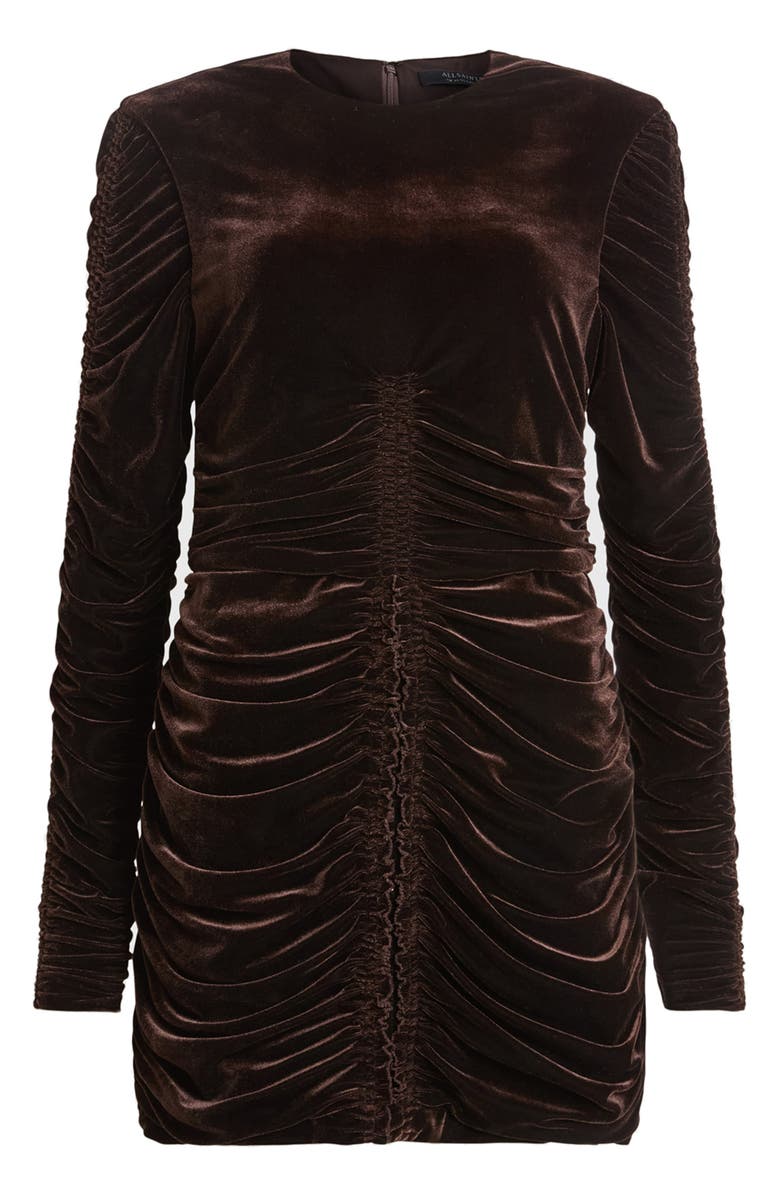 AllSaints Eris Long Sleeve Velvet Minidress, Alternate, color, Rich Brown