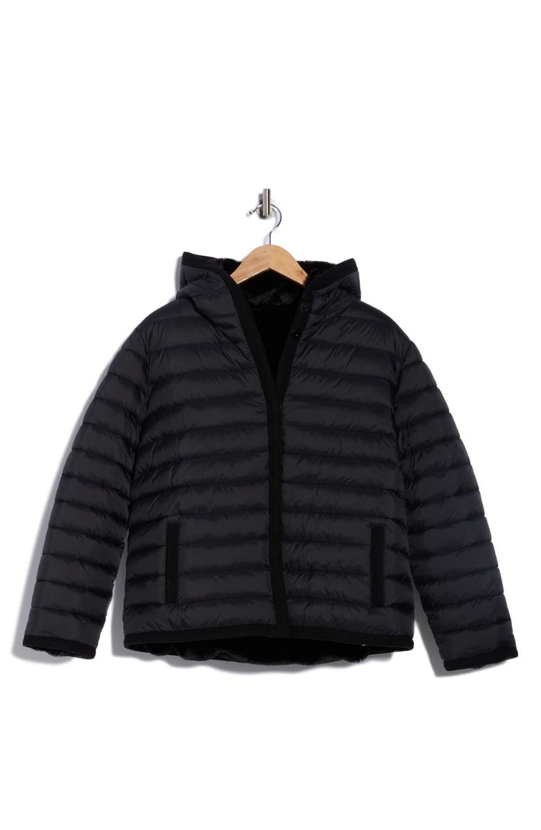 Rebecca Minkoff Reversible Faux Fur Hooded Puffer Jacket, Alternate, color, Black