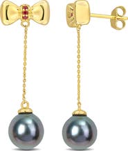 Julianna B. Tahitian Pearl & Gem Bow Dangle Earrings 10k