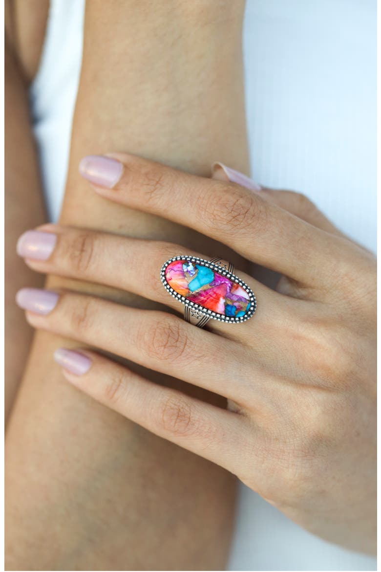 Oval Cut Pink Turquoise Ring, Alternate, color, PINK