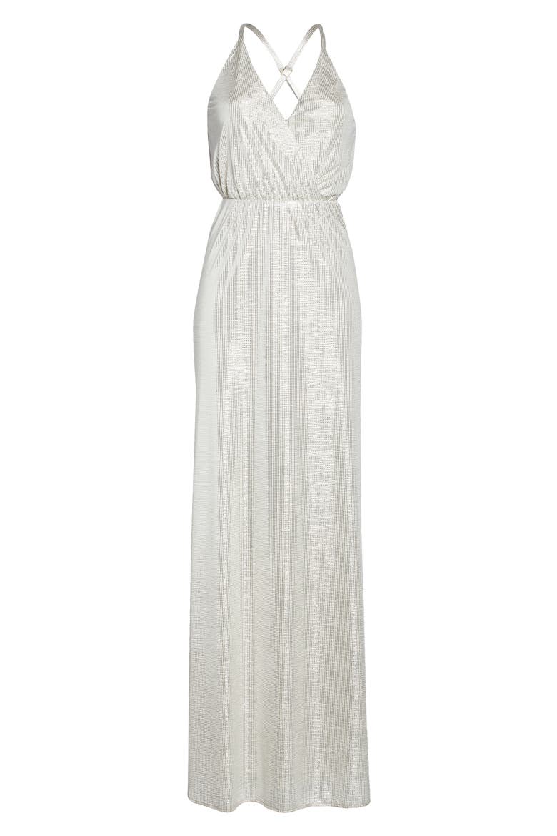 Dazzle Metallic Crossover Gown, Alternate, color, ROLLER GLITZ IVORY METALLIC