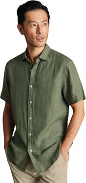 Charles Tyrwhitt Plain Pure Linen Short Sleeve Shirt