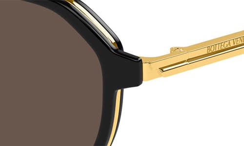 Bottega Veneta Bv1373s Linea Ribbon 001 Black Gold Brown Sunglasses In Black