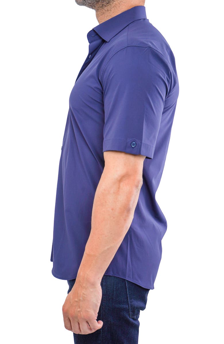 Maceoo Galileo Navy Stretchcore Short Sleeve Cotton Blend Button-Up Shirt, Alternate, color, 