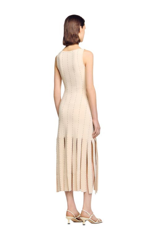 Sandro Fringed Knit Maxi Dress In Metallic