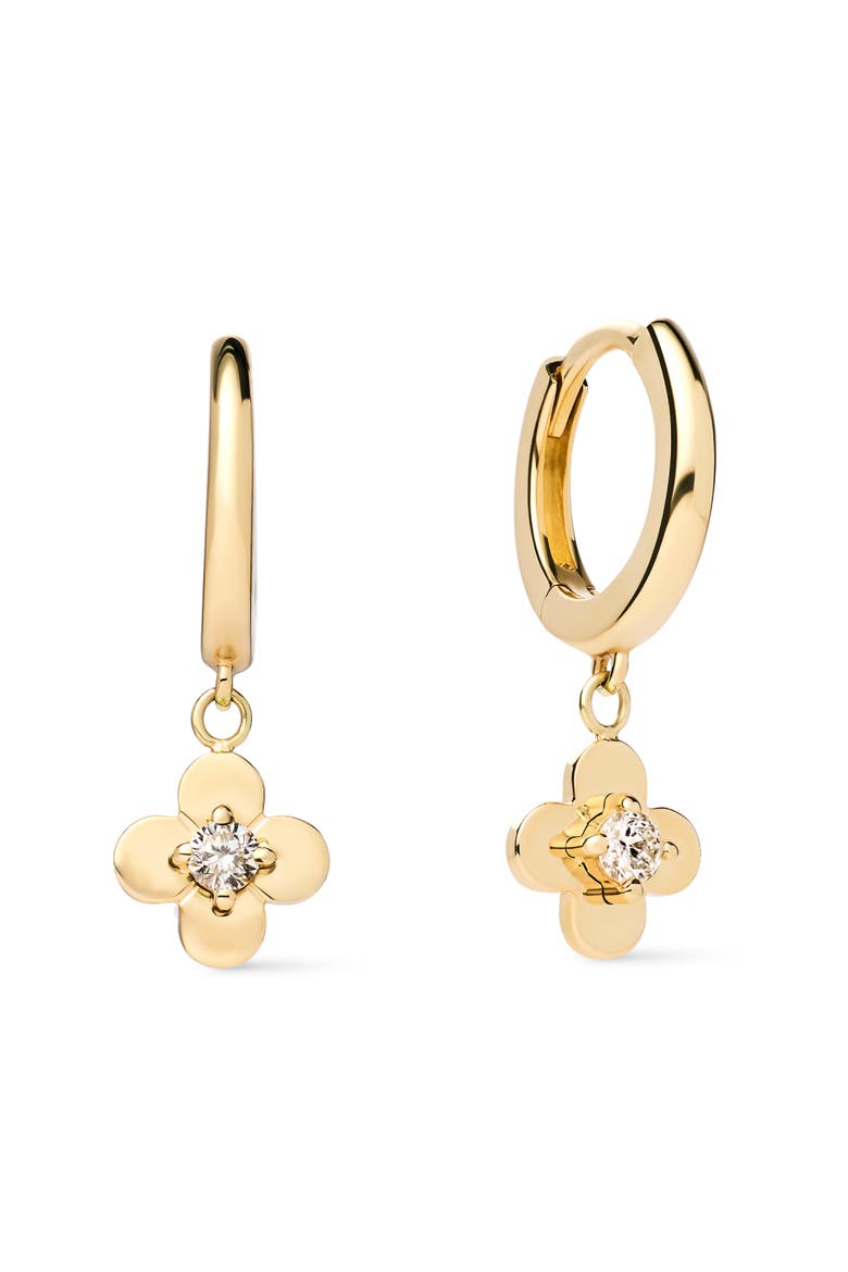 Solid Yellow Gold - Mini Flower Drop Earrings, Main, color, Diamond