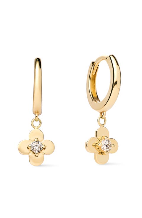 Solid Yellow Gold - Mini Flower Drop Earrings