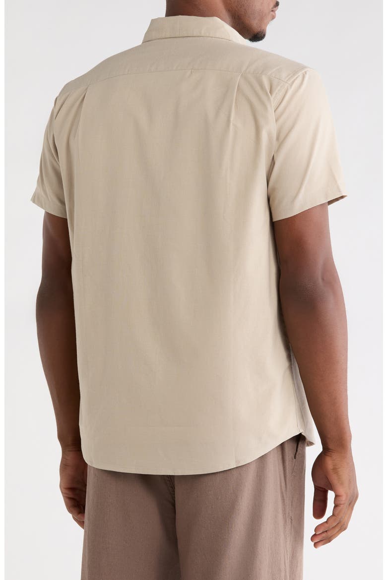 That'll Do Slim Fit Solid Short Sleeve Button-Down Shirt, Alternate, color, VINTAGE KHAKI