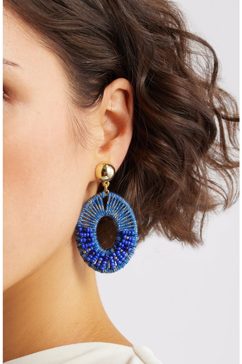 Beaded Oval Drop Earrings, Alternate, color, NAVY- GOLD