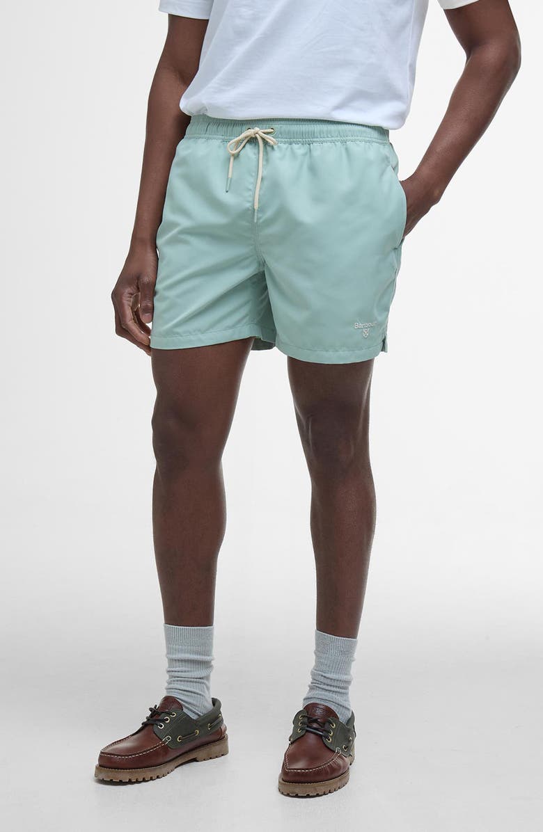Barbour Staple Logo Swim Trunks, Main, color, Pale Apple Green