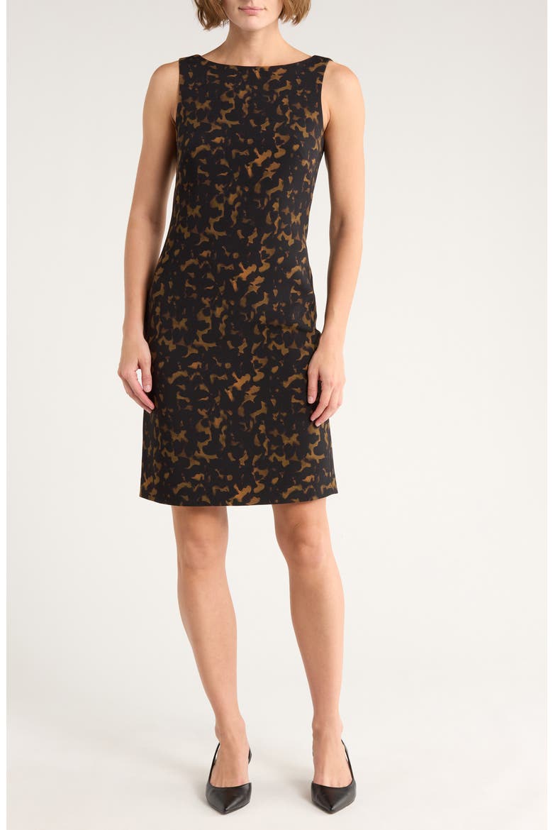 Betty Tortoise Crepe Sheath Dress, Main, color, DARK BROWN MULTI