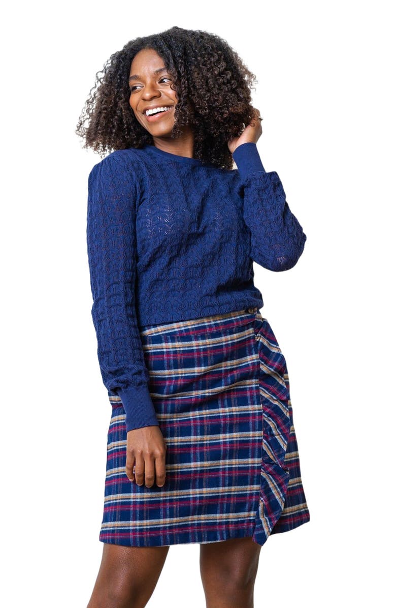 Hope & Henry Women's Organic Pointelle Sweater, Alternate, color, Navy Leaf Pointelle