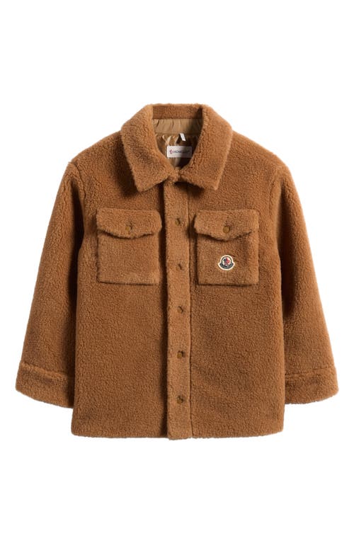 Moncler Kids' High Pile Fleece Snap-up Shirt Jacket In Brown