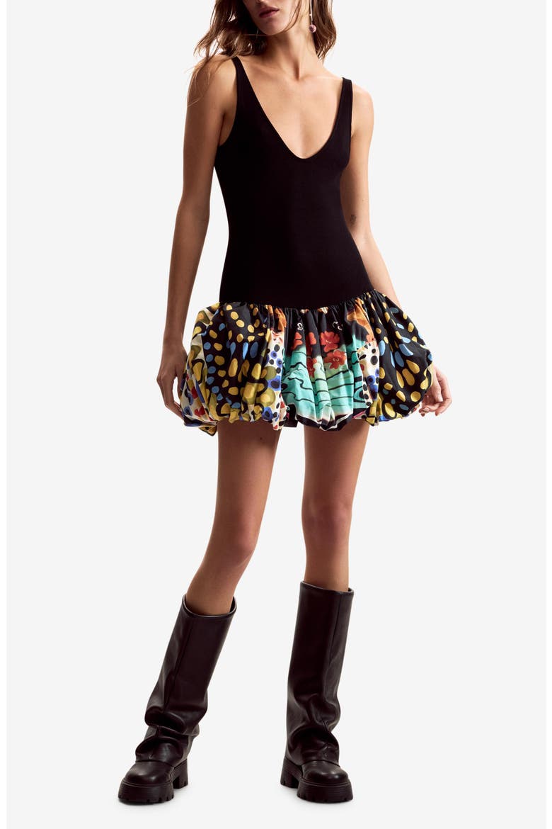 Lacroix Print Mixed Media Minidress, Main, color, BLACK