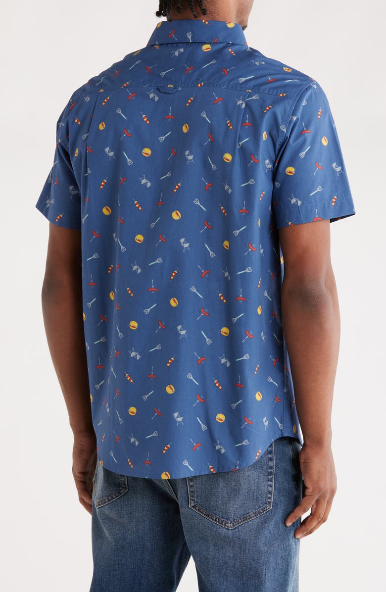 Hurley Regular Fit BBQ Short Sleeve Button-Up Shirt, Alternate, color, Blue/ Brown