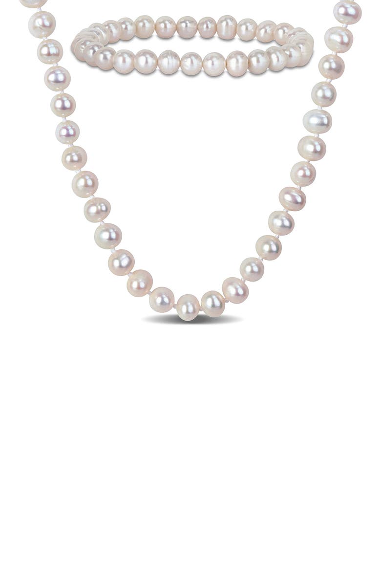 Cultured Freshwater Necklace & Bracelet Set, Main, color, WHITE