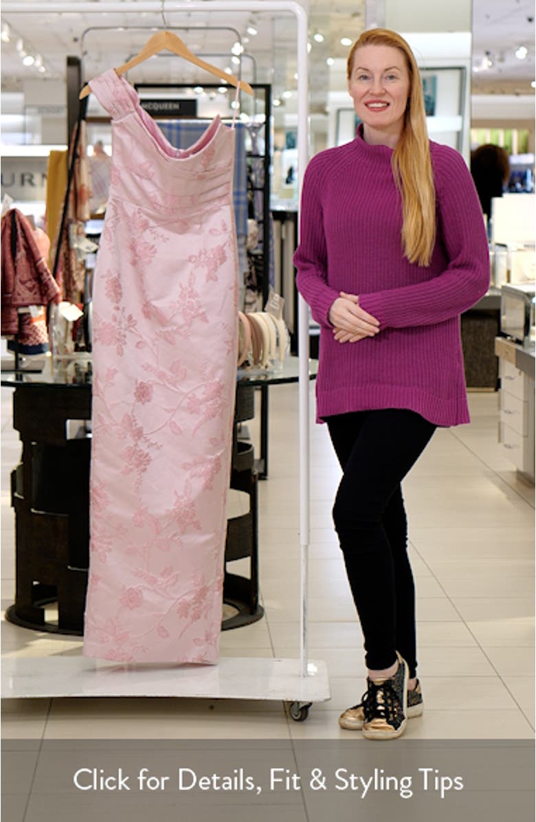 Jackson Metallic Floral Brocade Cateye Strapless Gown, sales video thumbnail