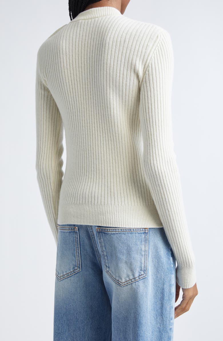 Balmain Button Detail Ribbed Cashmere Sweater, Alternate, color, Natural
