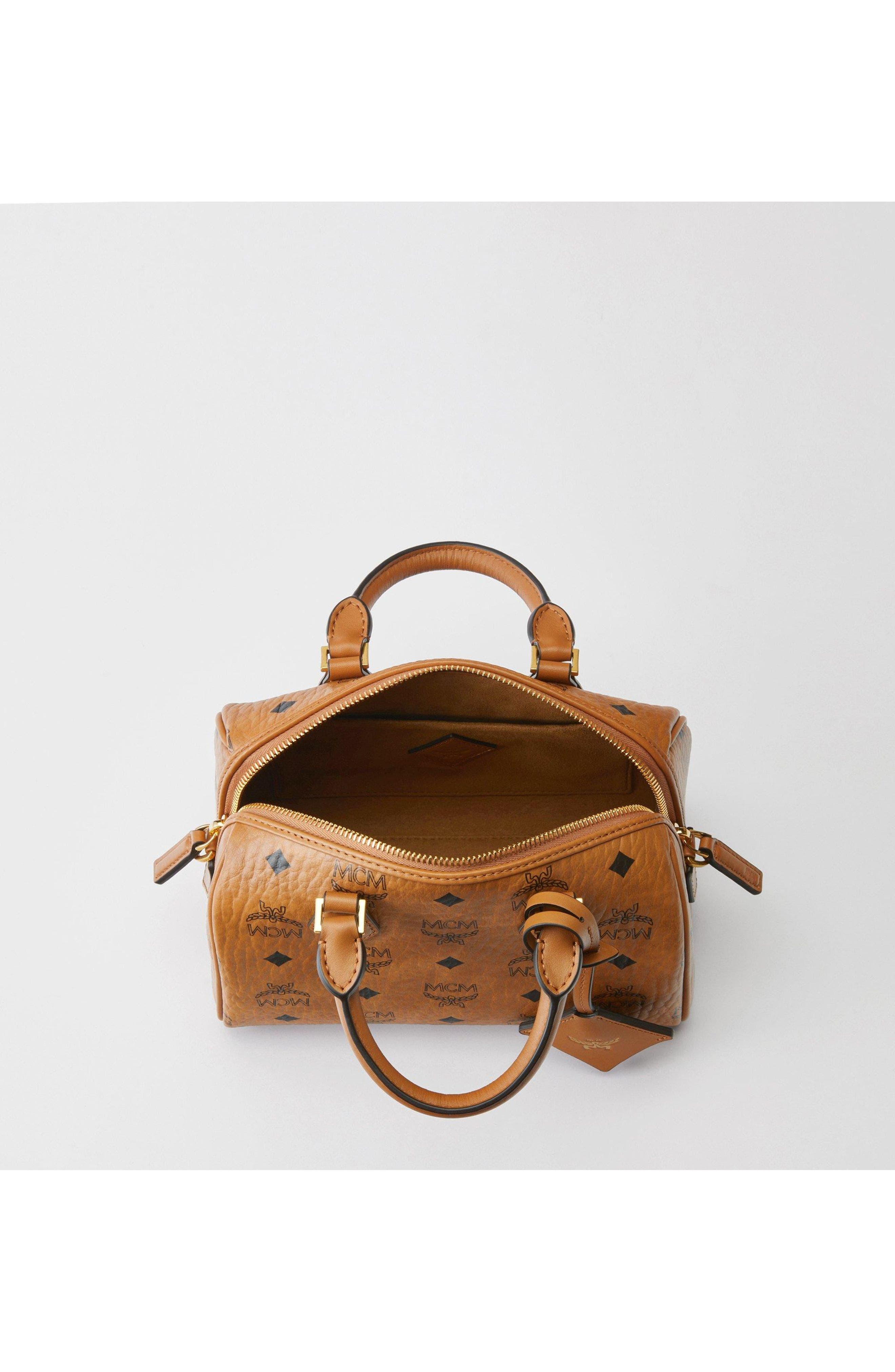Small Ella Boston Bag In Visetos, Alternate, color, Cognac