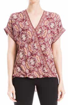MAX STUDIO Patterned Surplice Crepe Blouse