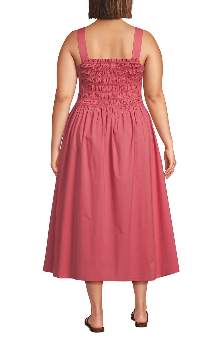 Lands' End Plus Size Poplin Smocked Bodice Midi Dress, Alternate, color, Soft Mojave Rose