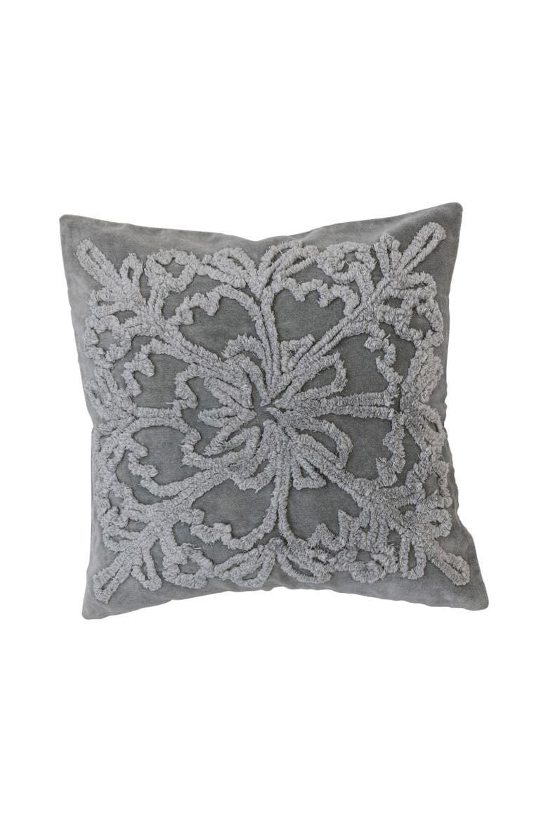 Cotton Tufted Velvet Pillow with Snowflake & Chambray Back, Grey & Natural, Main, color, Grey & Natural