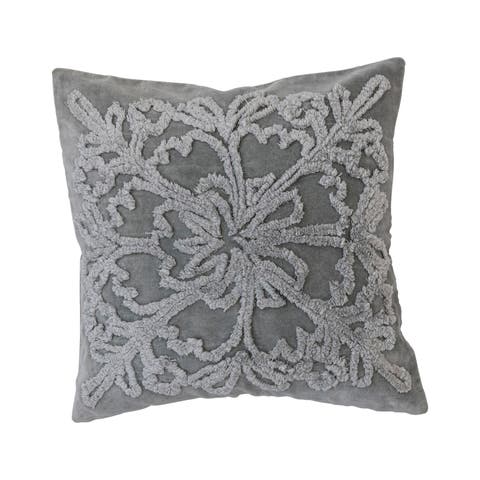 Cotton Tufted Velvet Pillow with Snowflake & Chambray Back, Grey & Natural