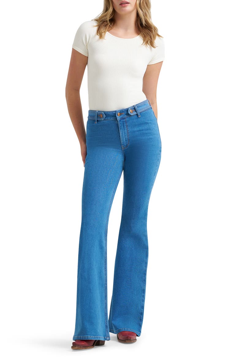 Belted Flare Jeans, Alternate, color, TURQUIOSE