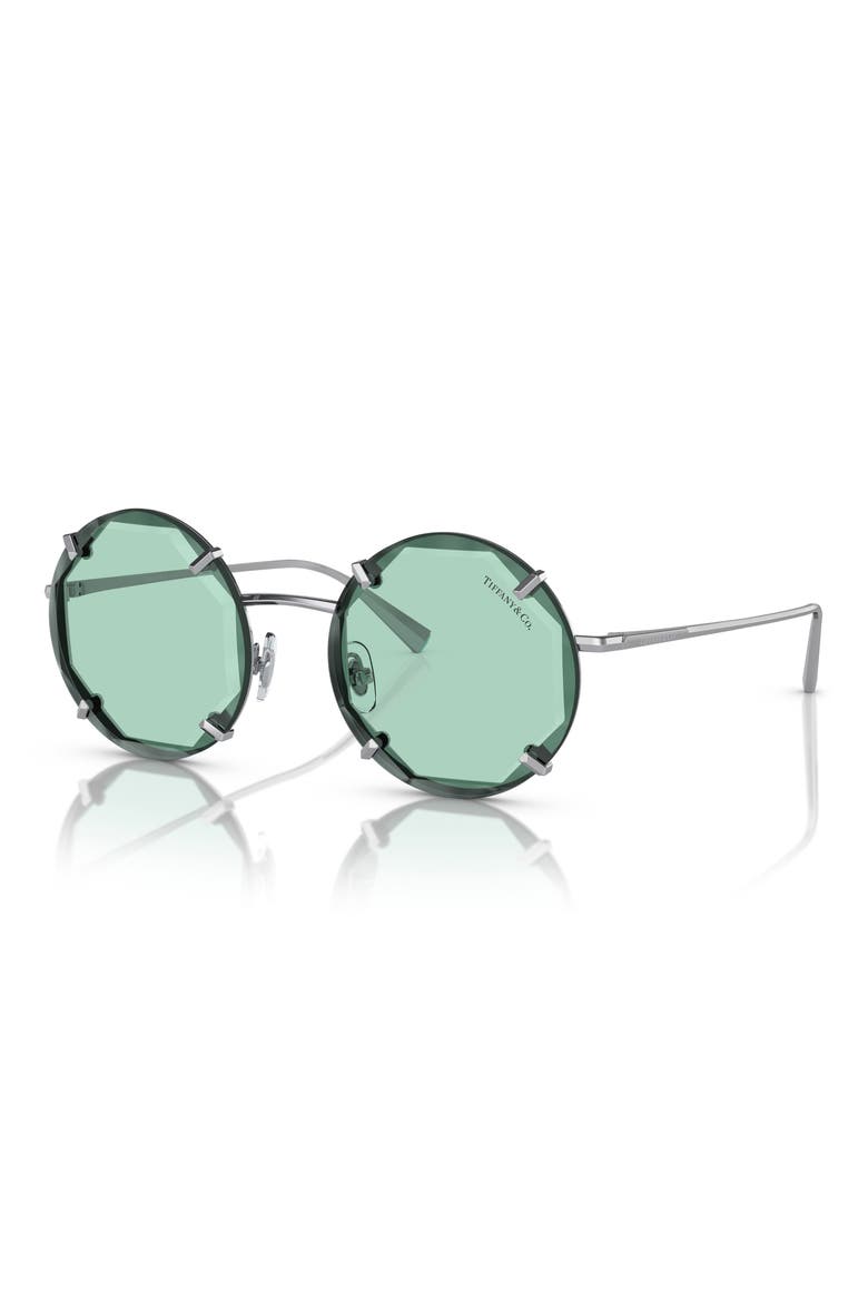54mm Round Sunglasses, Alternate, color, SILVER / LIGHT AZURE
