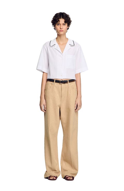 Crochet collar shirt