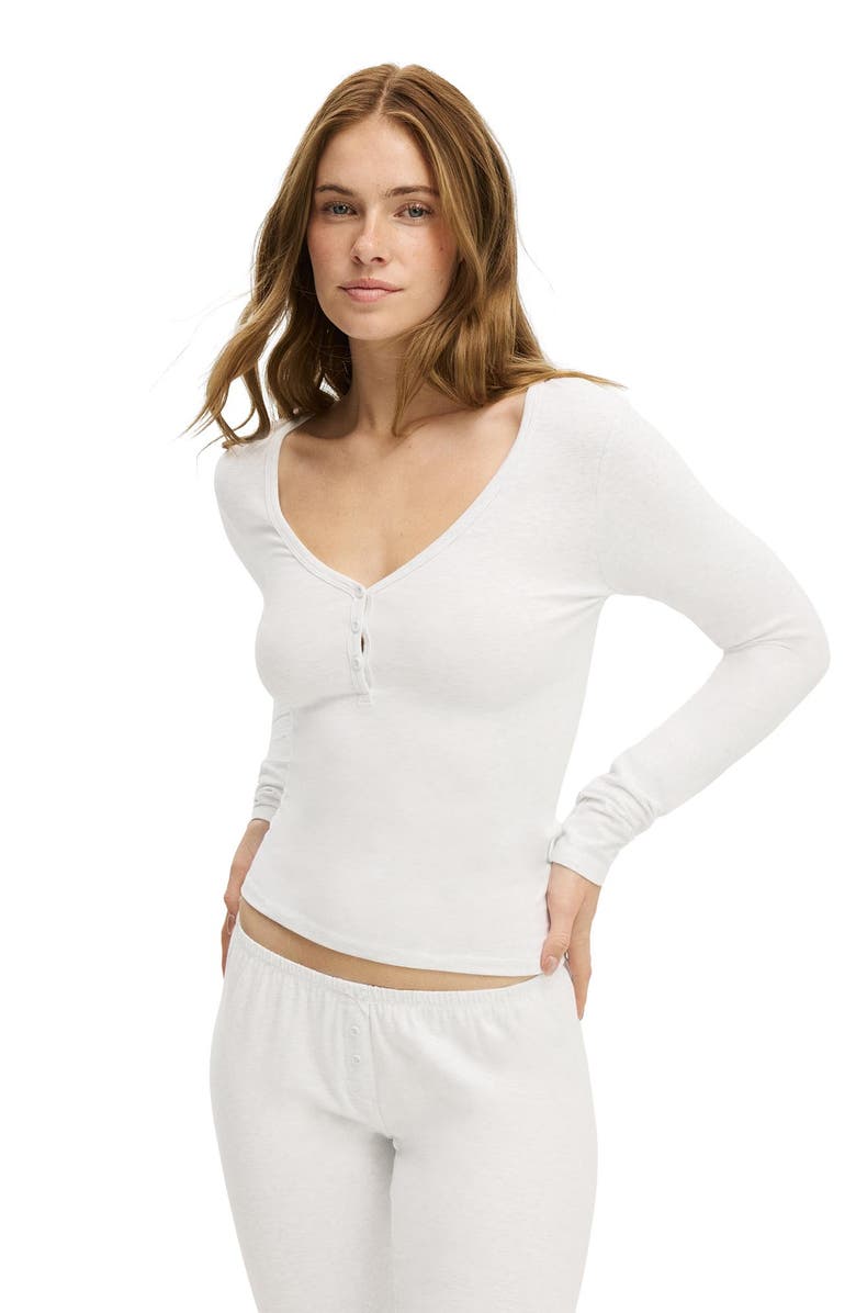 COTTON ON BODY Women's Dreamy Soft Henley Long Sleeve, Main, color, Light Grey Marle