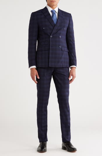 Navy Plaid Double Breasted Suit