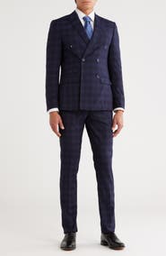 SOUL OF LONDON Navy Plaid Double Breasted Suit